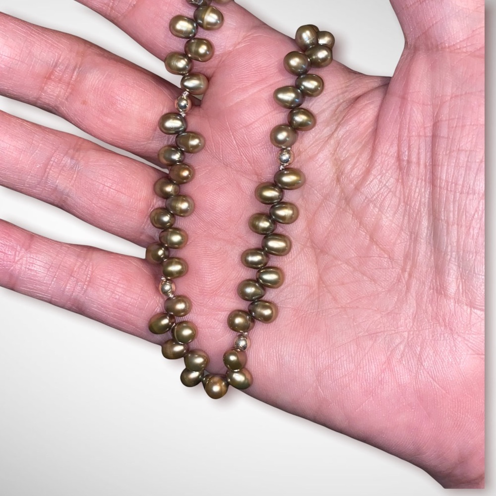 Hand Crafted Dove Gray Rice Freshwater Pearl Choker Necklace Authentic Silk - Picture 6 of 7